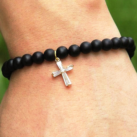 Cross Agate Beads Bracelet