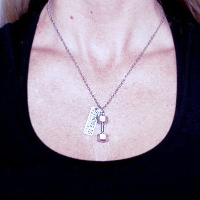 "Strong Is Beautiful" Dumbbell Necklace