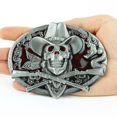 Western Ghost Skeleton Cowboy Skull Belt Buckle