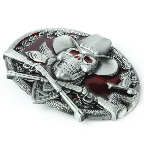 Western Ghost Skeleton Cowboy Skull Belt Buckle