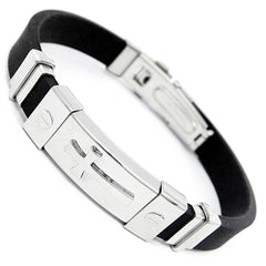 Stainless Steel Cross Silicone Buckle Bracelet