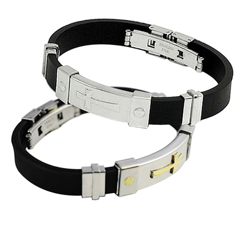 Stainless Steel Cross Silicone Buckle Bracelet