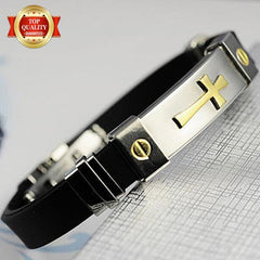 Stainless Steel Cross Silicone Buckle Bracelet