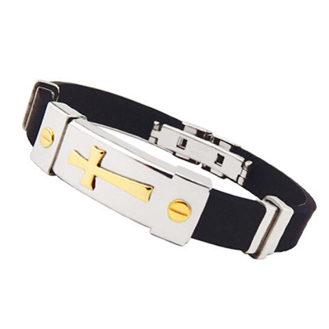 Stainless Steel Cross Silicone Buckle Bracelet