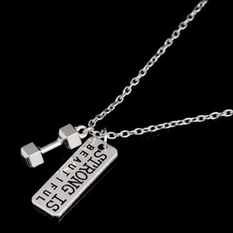 "Strong Is Beautiful" Dumbbell Necklace